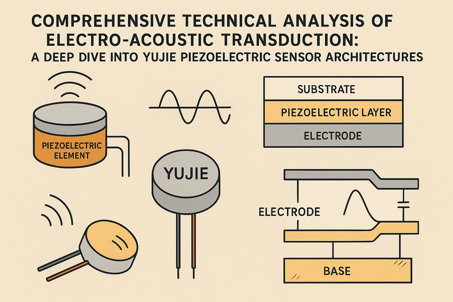 電気音響変換の包括的な技術分析 - 圧電素子、基板層、電極構成を示す Yujie 圧電センサー アーキテクチャ
