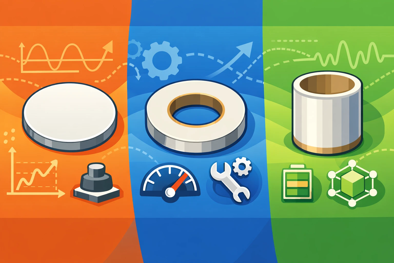 振動モードオーバーレイを使用した圧電ディスク、リング、およびチューブの形状の比較