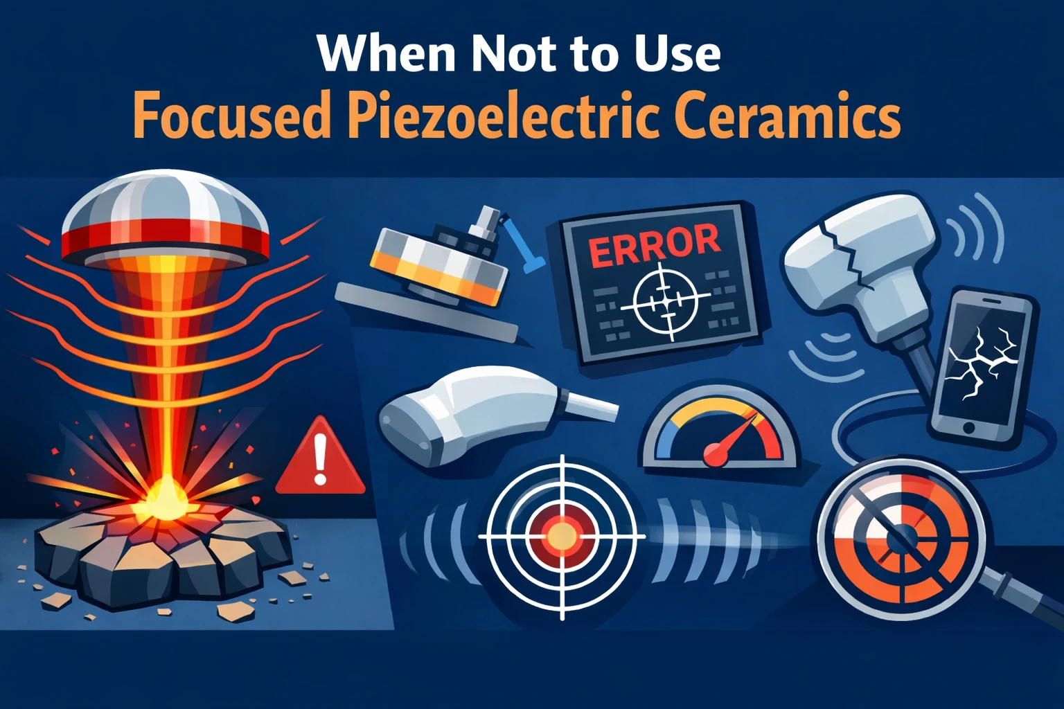 圧電セラミックの集中フィールドと均一フィールドを示す図