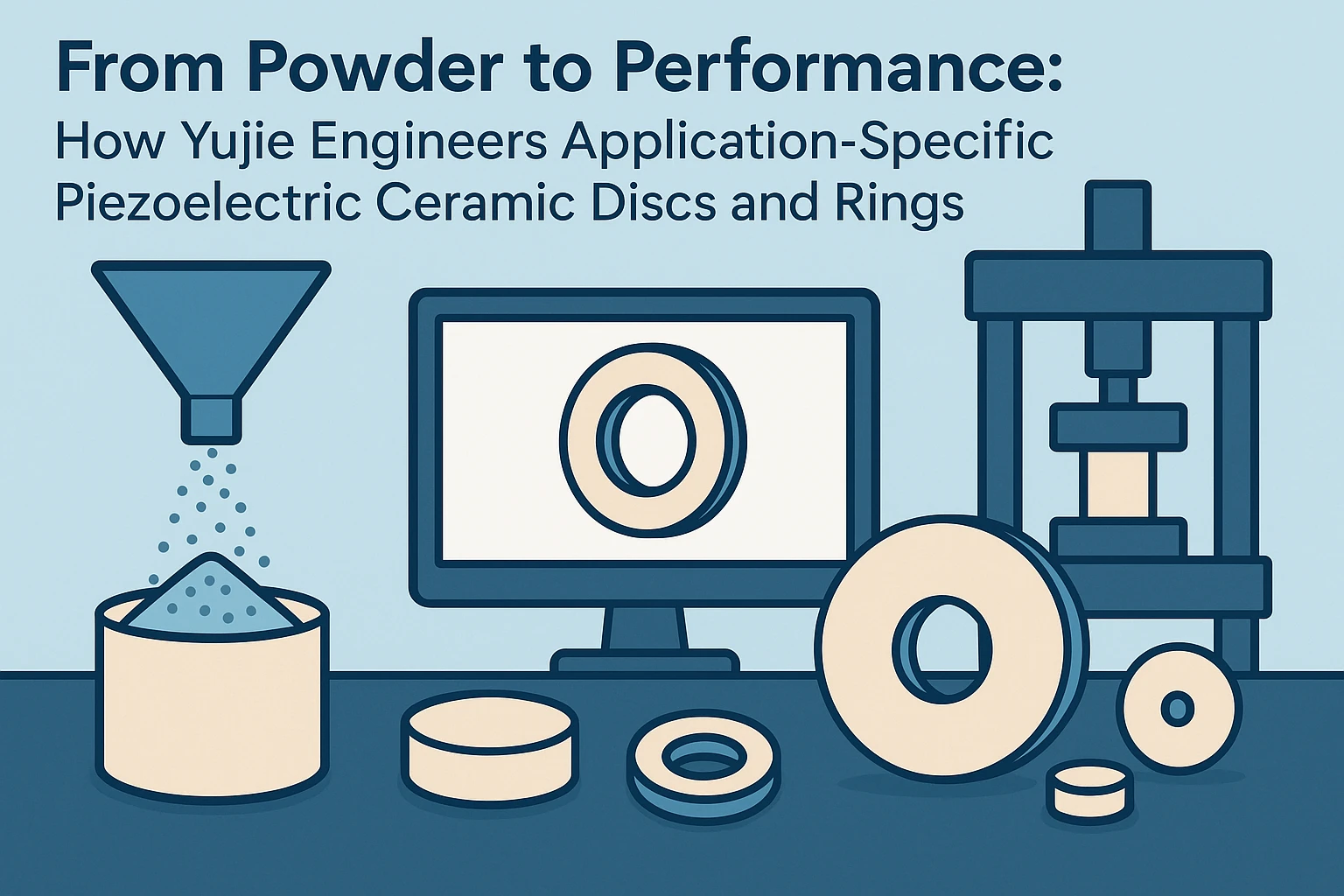 PZT粉末から高性能コンポーネントへの圧電セラミックディスクおよびリングの製造プロセス | Yujie