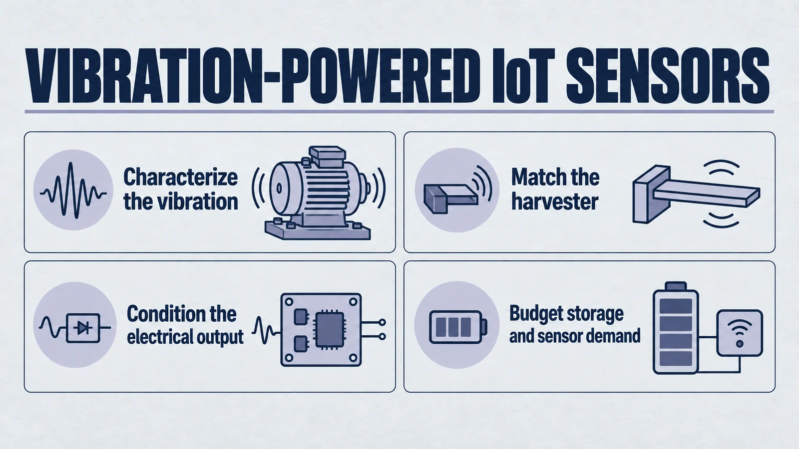 記事「振動でIoTセンサーを駆動:圧電エネルギーハーベスティングの解説」の専用インフォグラフィック